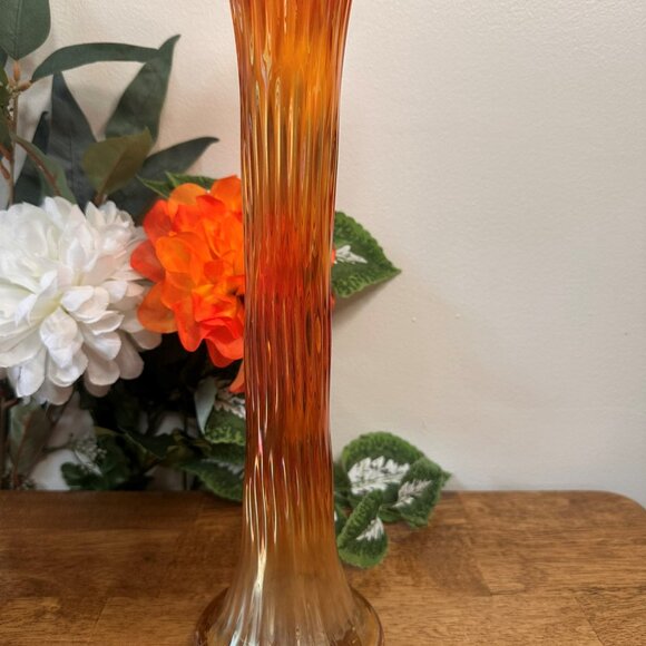 Fenton Rustic Marigold Carnival Glass Vase Candy Ribbon Edge Large Vintage - Picture 5 of 5
